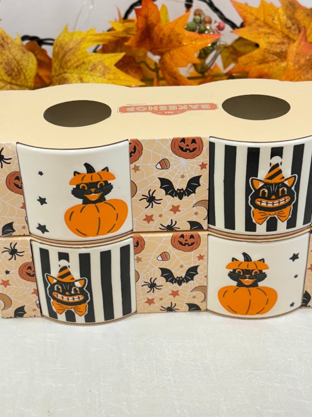 The Bakeshop Halloween Retro Vintage Style Pumpkin Cat Ramekins Candy Dish Set 4